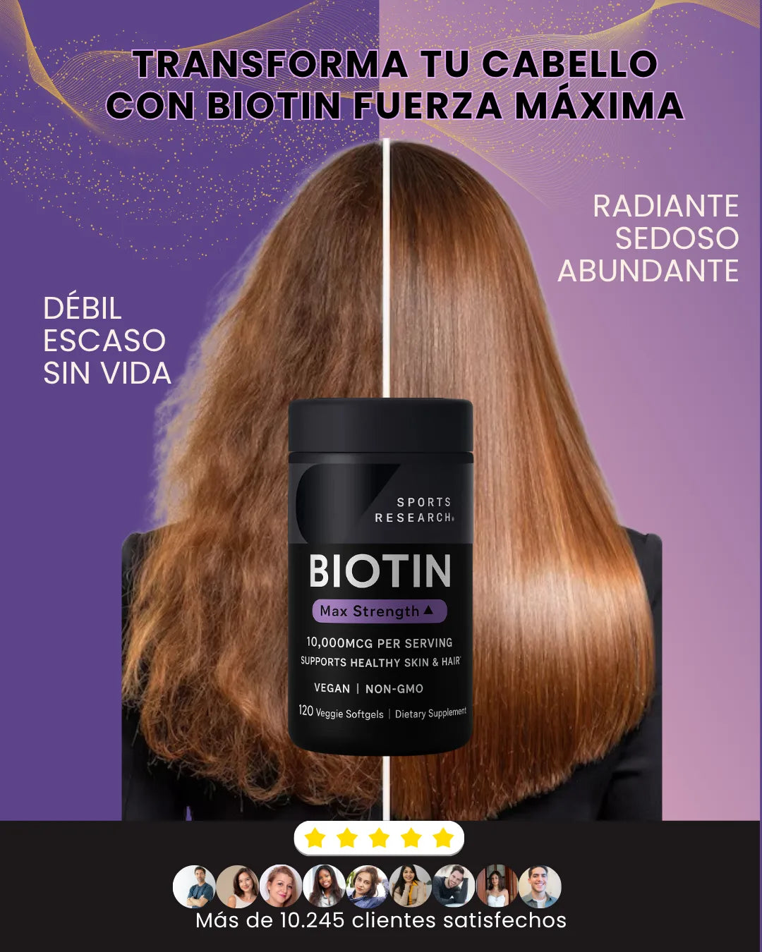 Biotin Max Strength 10,000 mcg – Fórmula Vegana con Aceite de Coco | Sports Research®
