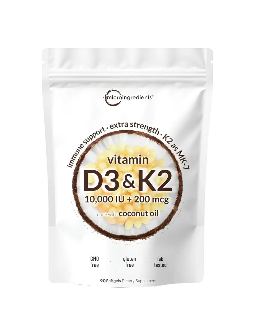 Vitamina D3 & K2 10.000IU + 200mcg with Coconut oíl - MicroIngredients®